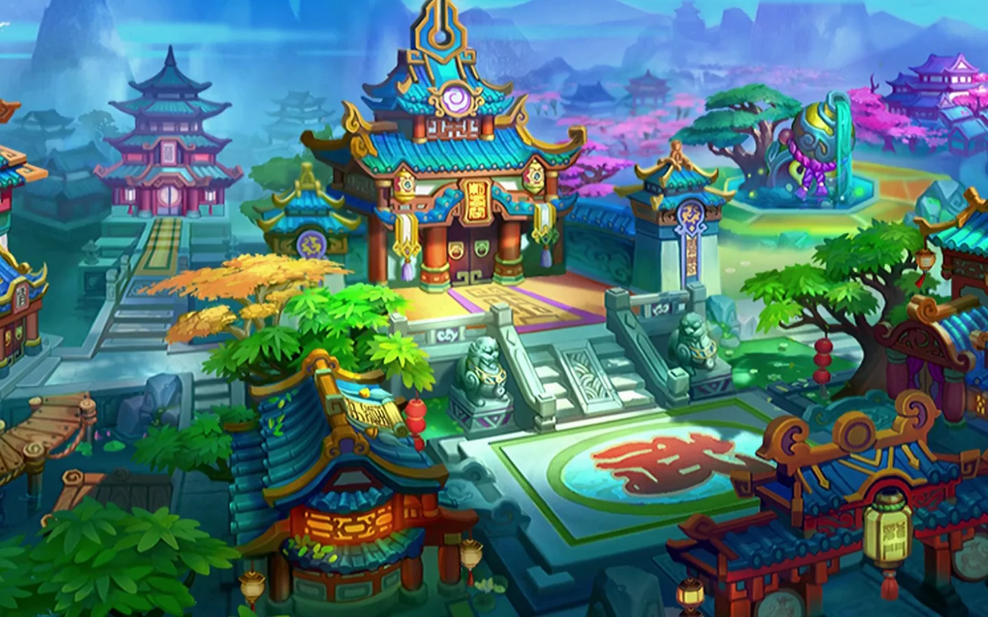 色彩明快的东方江湖城镇